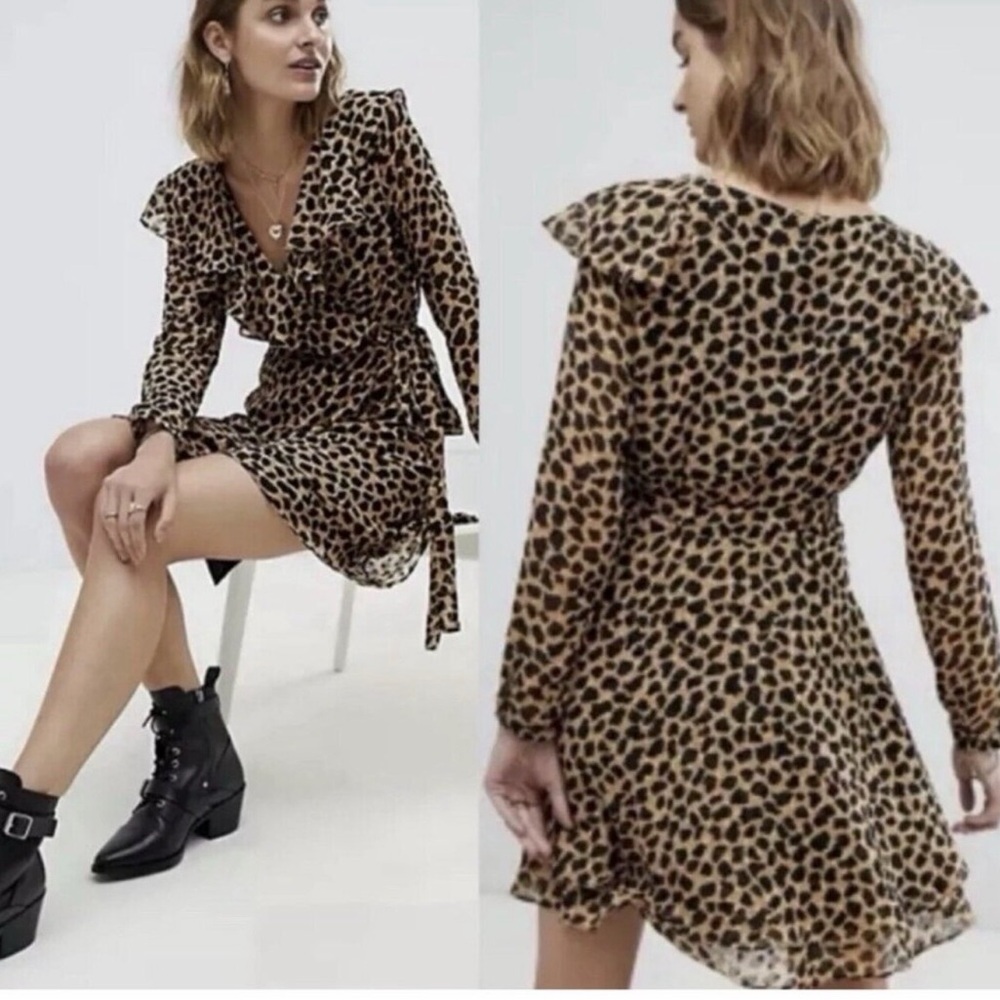 Free People Leopard Print Long Sleeve Dress